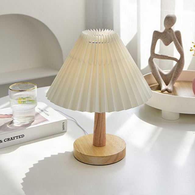 Korean Pleated Wood Nightstand Lamp